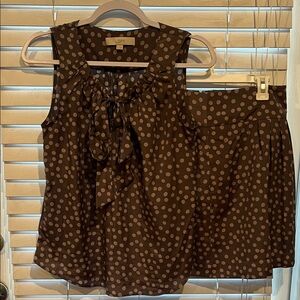 LOFT Chocolate Polka Dot Top and Skirt Set